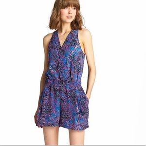 Palm print pink blue island romper by Trouvé size small